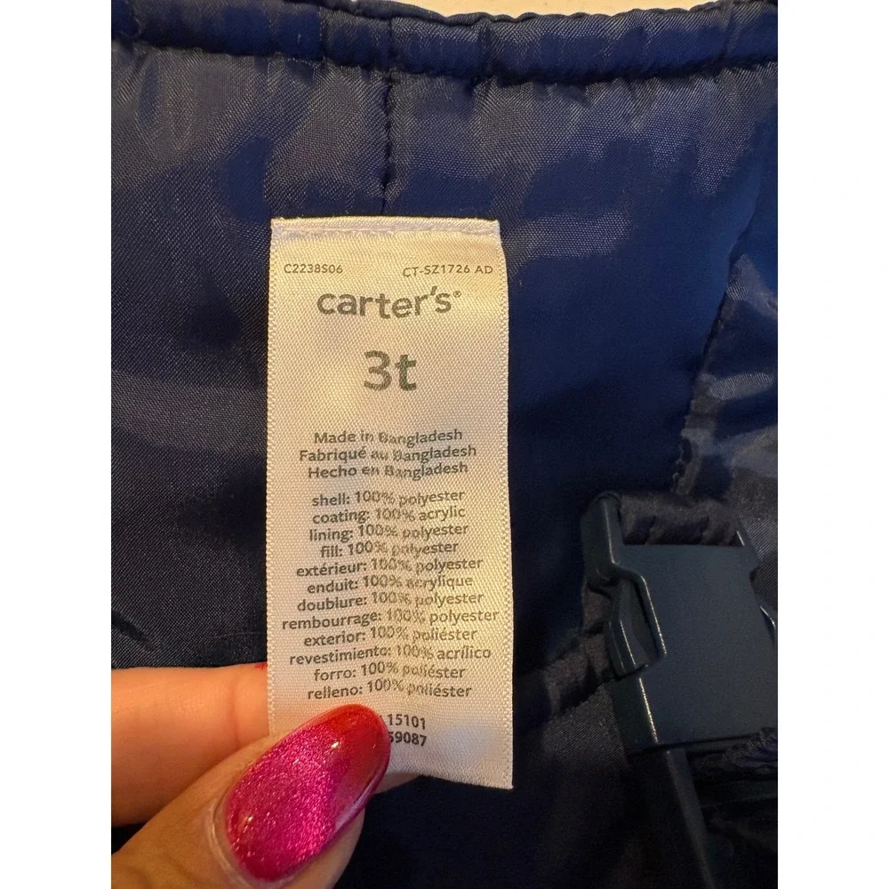 Carters Toddler 3T Navy Blue Insulated Snow Bibs Winter Overalls C2238S06